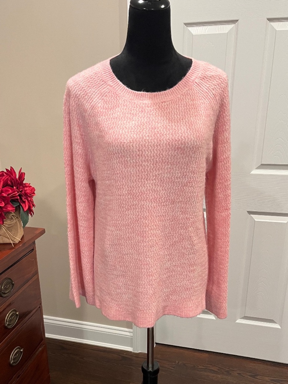 Premise Pink Zig-Zag Raglan Sleeve Knit Pullover Sweater M
